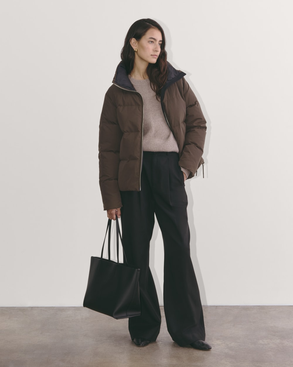 The Puffer Bomber in Earth Brown — detail view