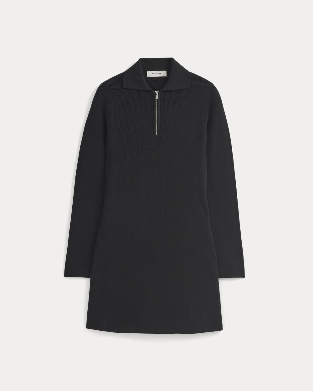 Knit Quarter-Zip Polo Dress in Black — alternate view