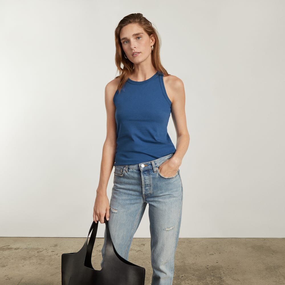 The Tank in Essential Cotton in Deep Blue — detail view