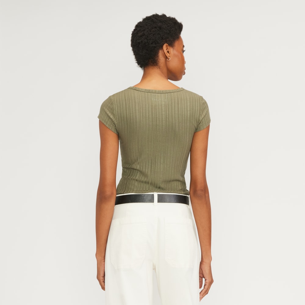The Rib Soft Knit Scoop-Neck Tee in Kalamata — detail view