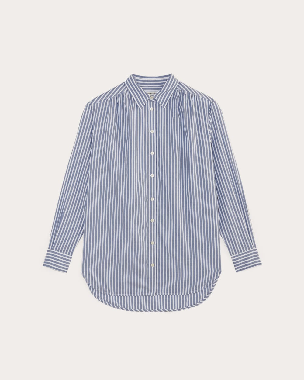 The Gathered Shirt in Silky Cotton in Bone / Mazarine Blue — alternate view