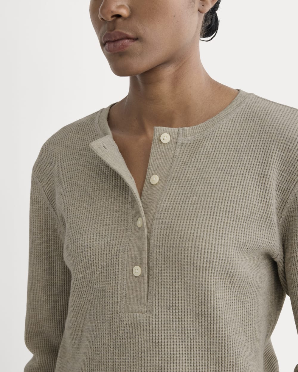 The Waffle Henley in Oatmeal Heather — detail view