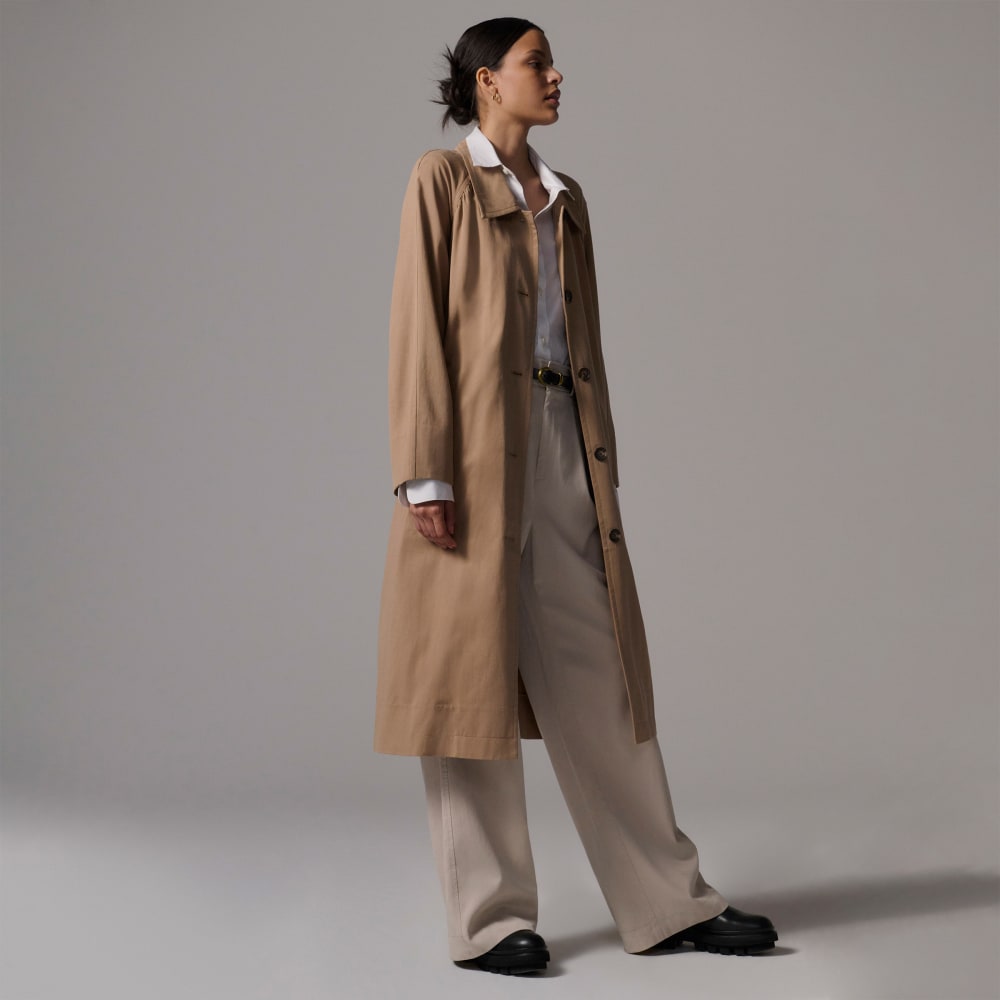 The Gathered Drape Trench in Ash Brown — front view