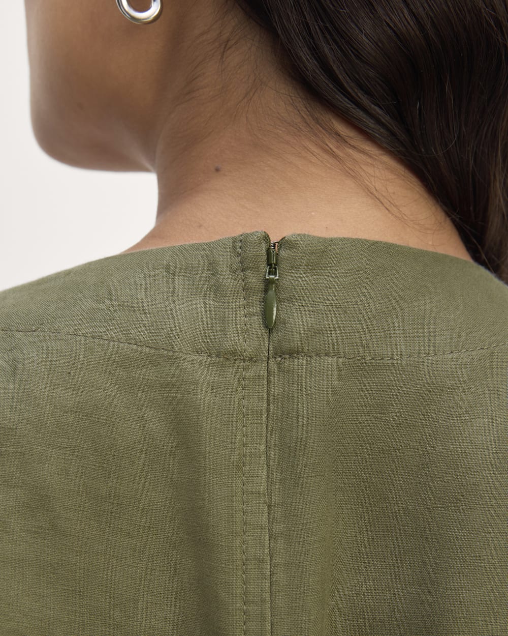 The Wrap Jumpsuit in Linen in Kalamata — detail view