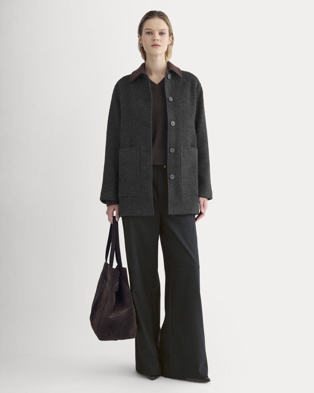 Italian Car Coat in Carbone/Black — detail view