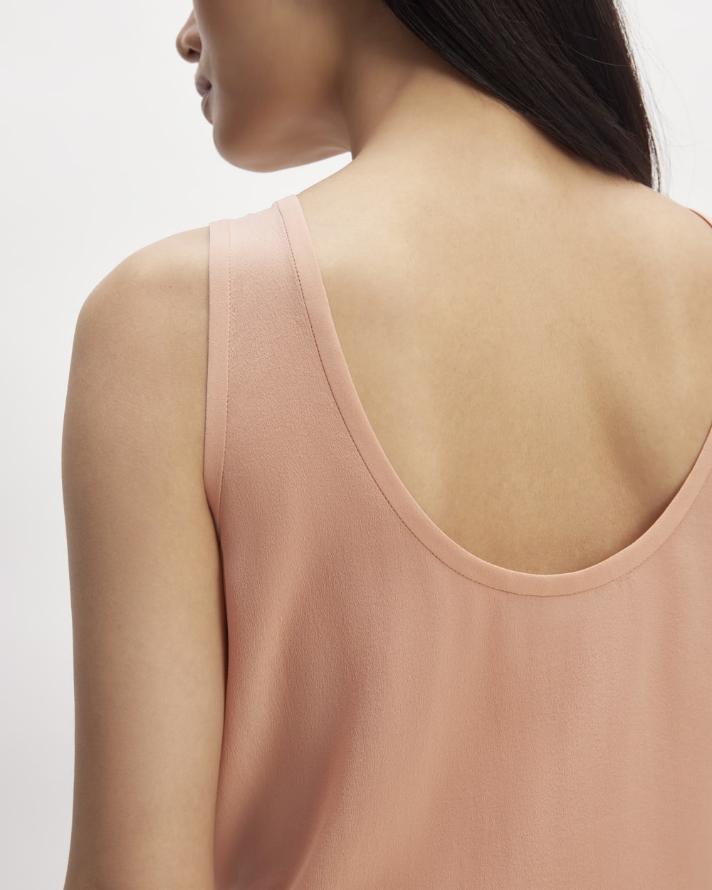 The Scoop Tank in Washable Silk in Blush Pink — detail view