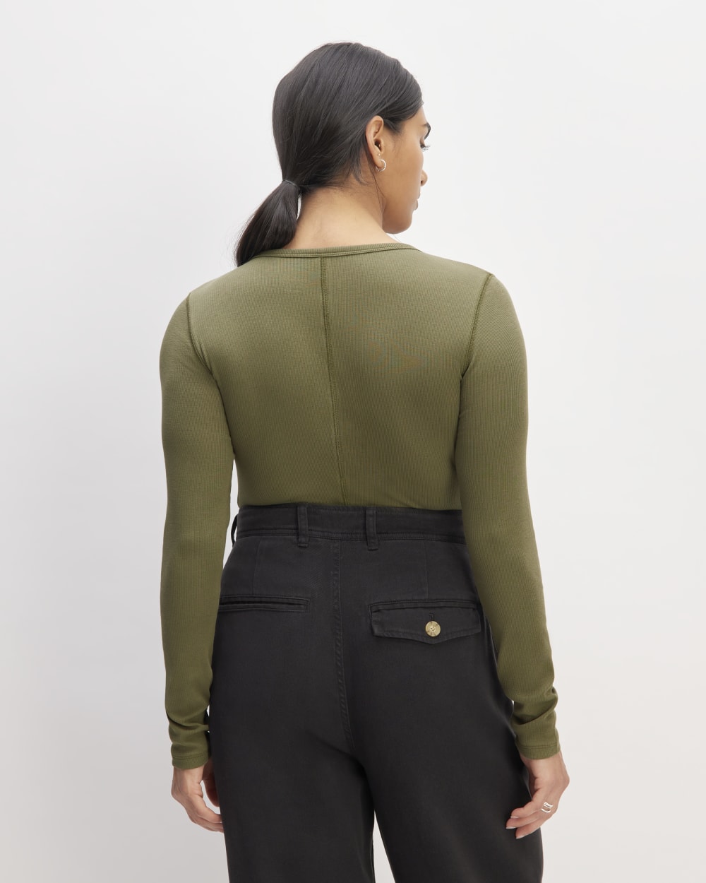 The Luxe Rib Long-Sleeve Crew in Kalamata — detail view