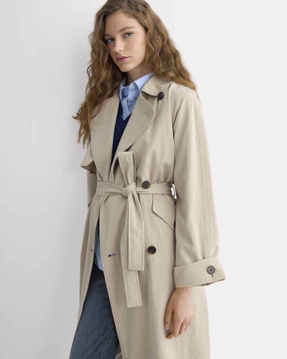 Drapey Twill Trench in Trench Coat Khaki — detail view