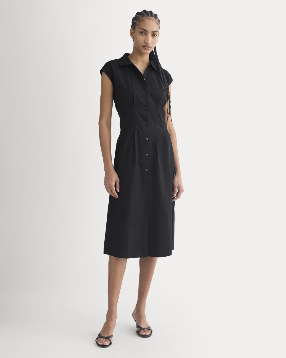 Muscle Shirtdress in Lightweight Cotton in Black — front view