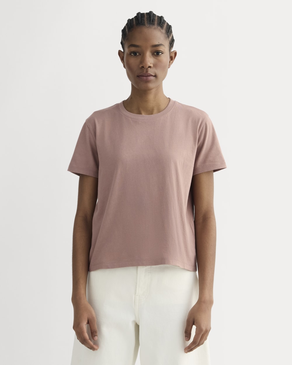 The Box-Cut Tee in Essential Cotton in Rose Dusk — front view