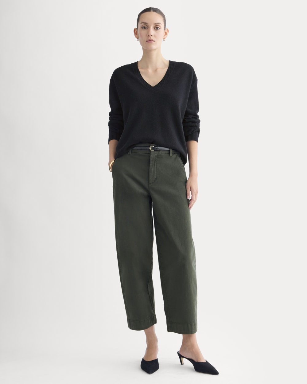 Cotton Twill Chino in Dark Green — front view