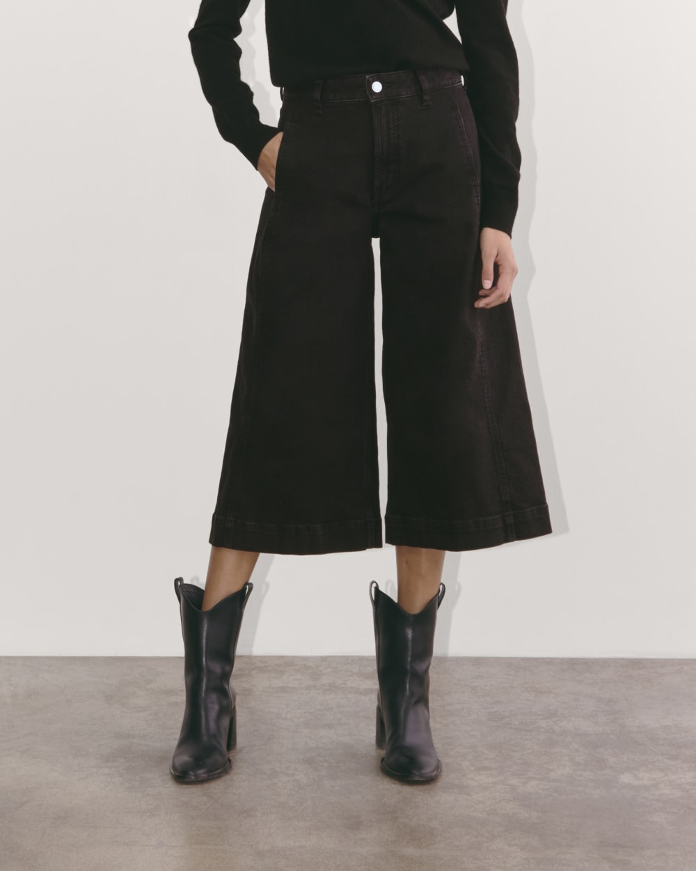 The Denim Culotte in Tumbled Black — detail view