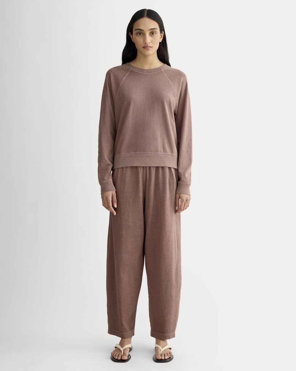 The Off-Duty Long-Sleeve Tee in Brown Garment Dye — detail view