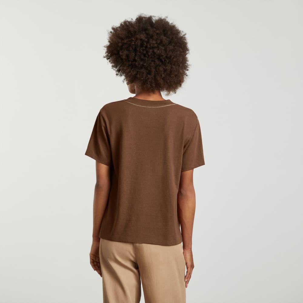 The Vintage V-Neck Hemp Tee in Espresso — detail view