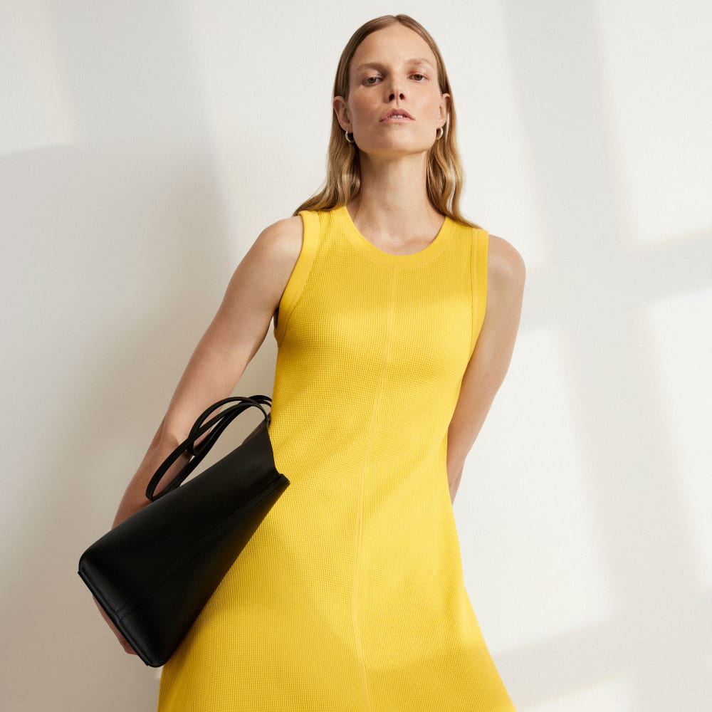 The Organic Cotton Waffle Tank Dress in High Visibility Yellow — detail view