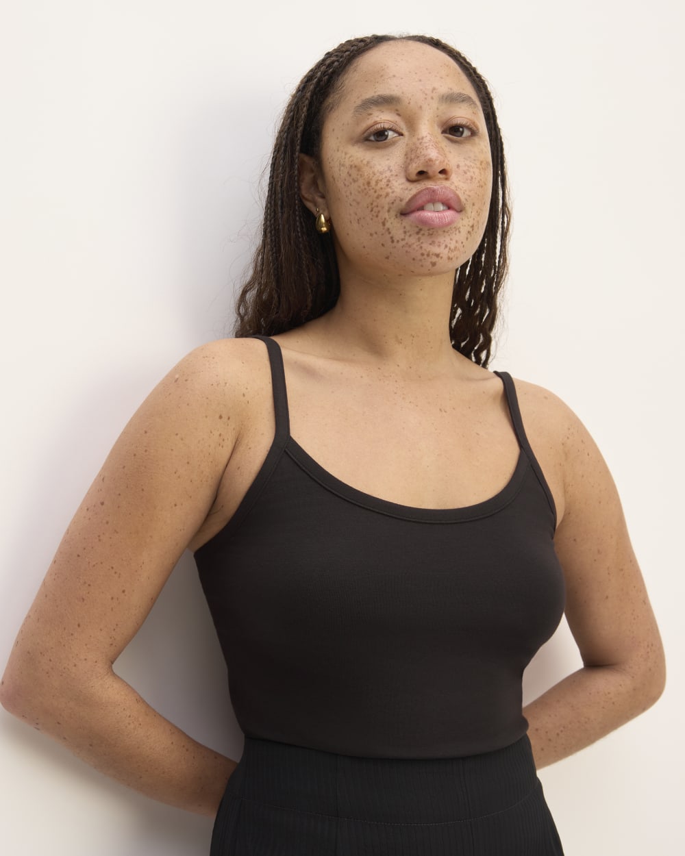 The Supima® Form Spaghetti Strap Cami in Black — detail view