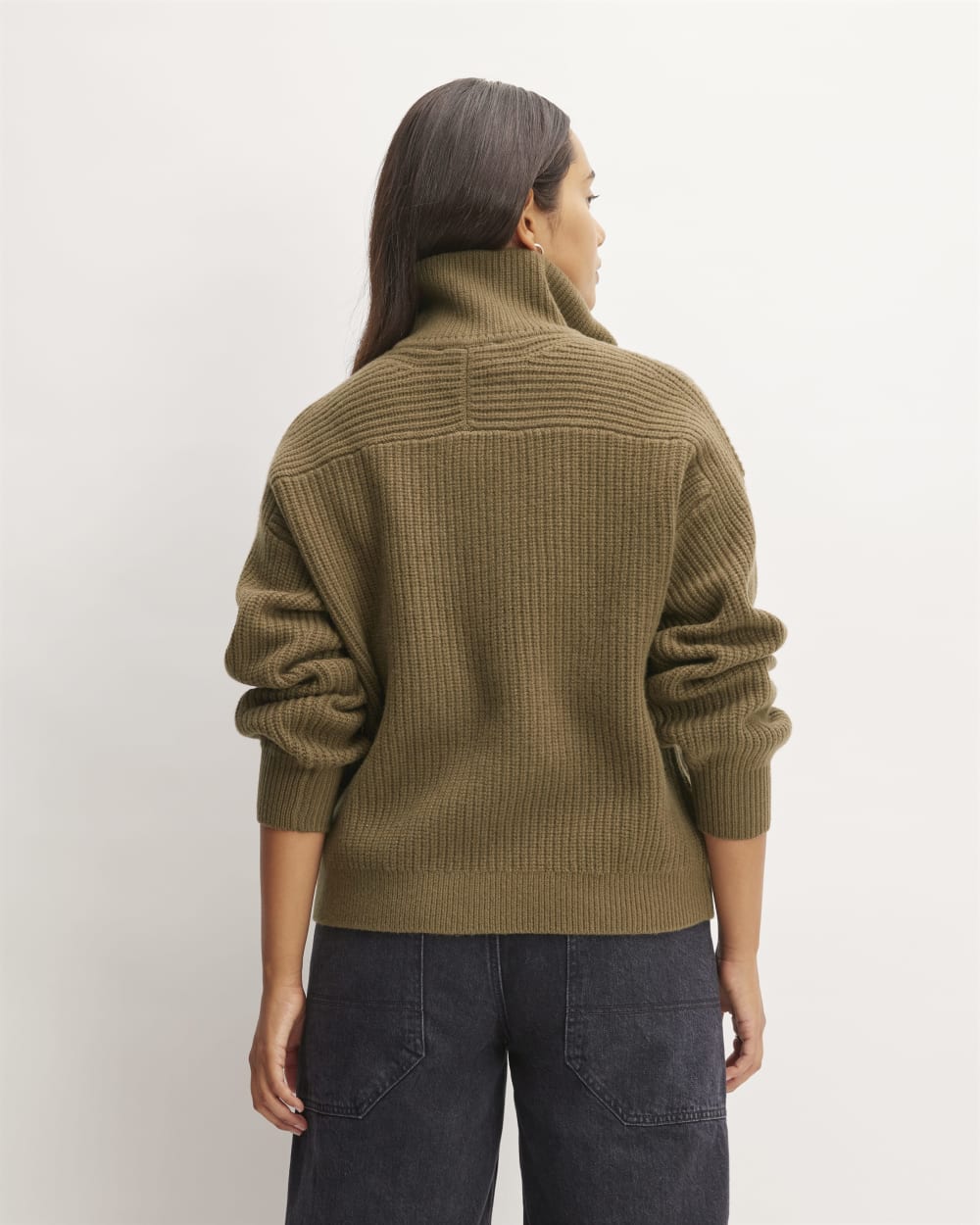 The Half-Zip Sweater in Luxe Merino in Beech — detail view