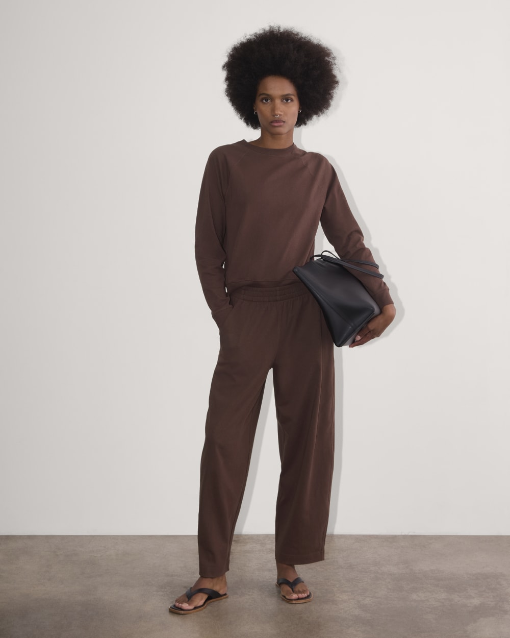 The Off-Duty Long-Sleeve Tee in Dark Mahogany — detail view