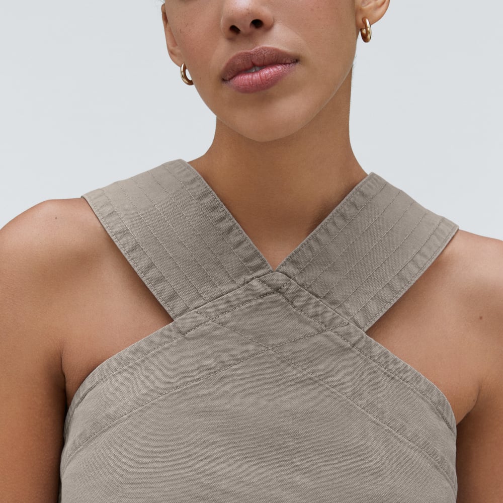 The Cross-Front Apron Top in Clay — detail view