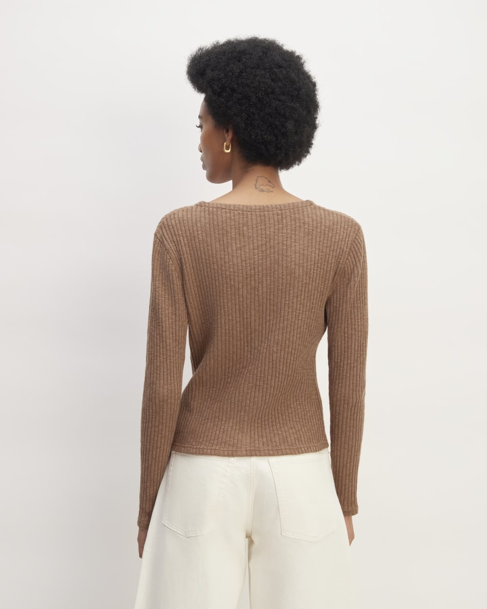 The Cozy Rib Cardigan in Carob Brown — detail view