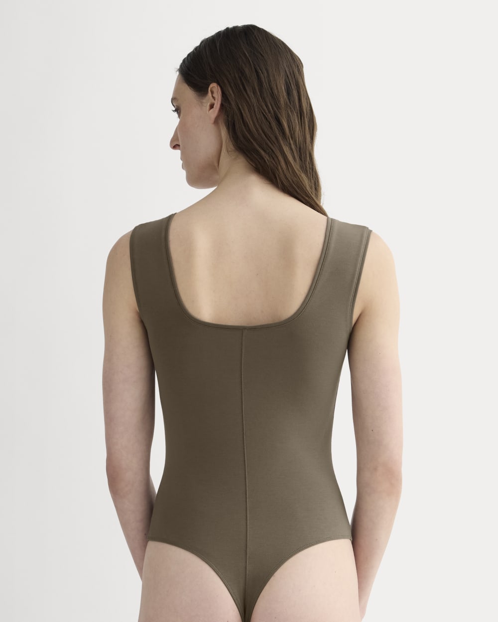 The Form Square-Neck Bodysuit in Deep Taupe — detail view