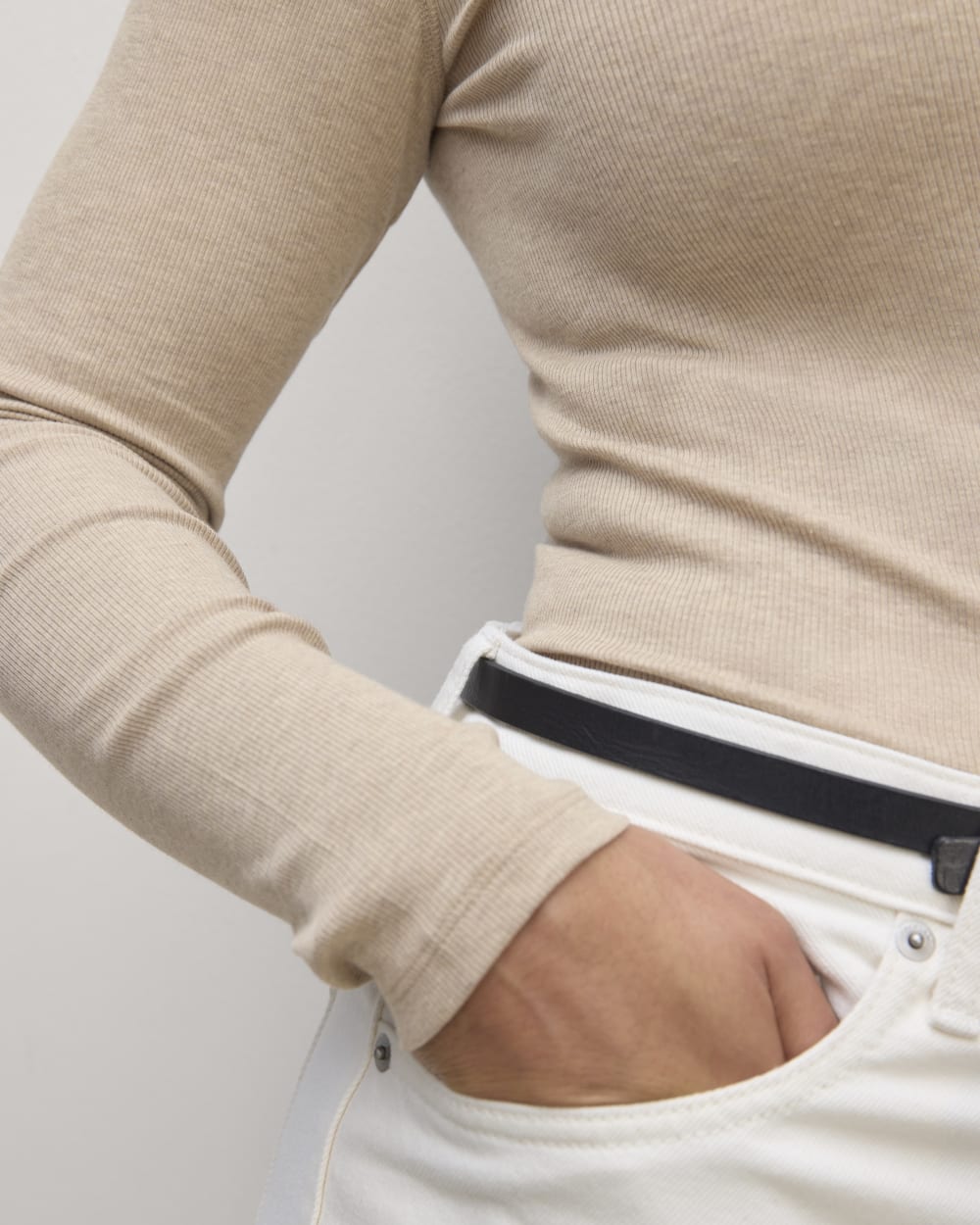 The Luxe Rib Henley in Heathered Tan — detail view