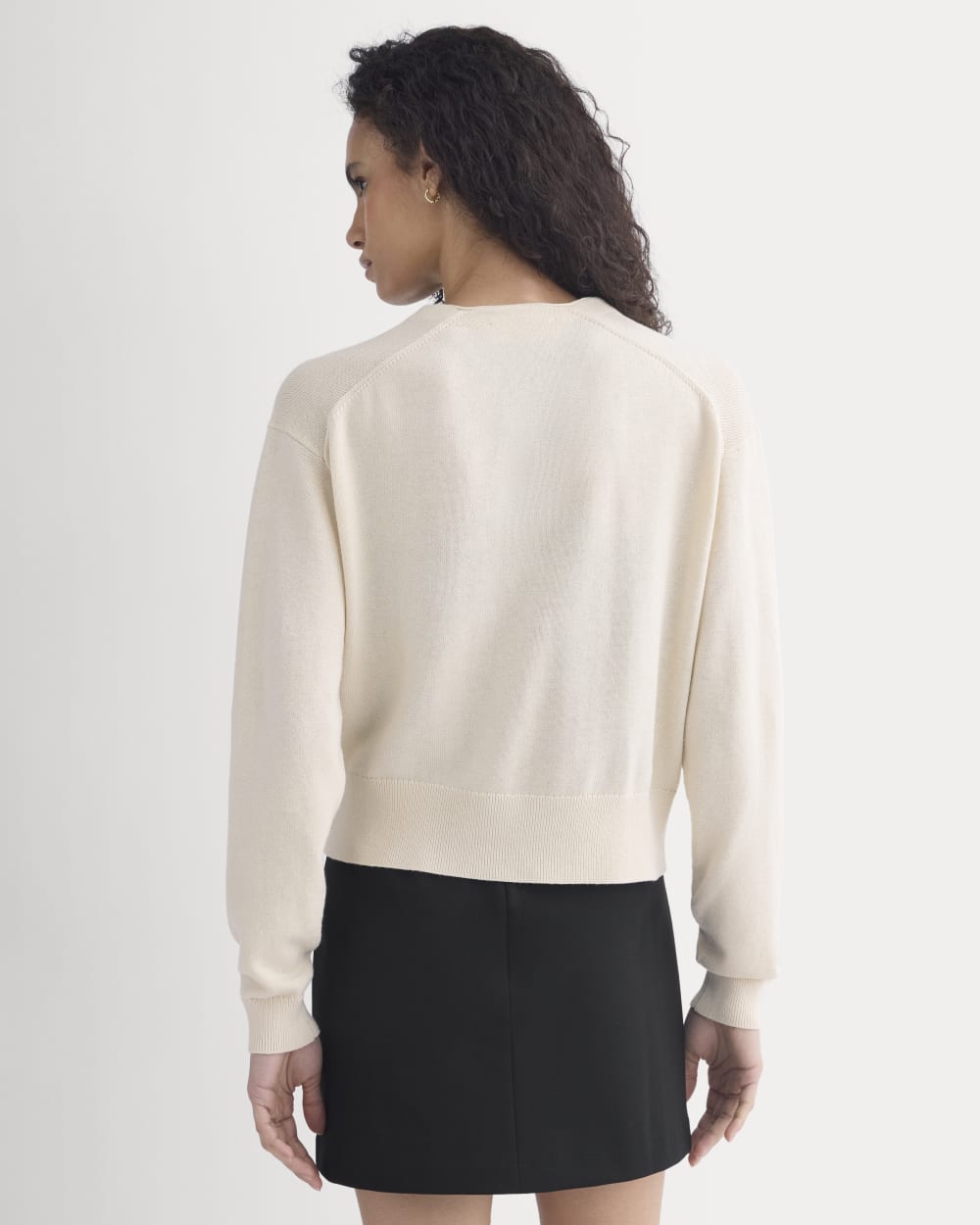 Deep V-Neck Cardigan in Cotton Merino in Canvas — detail view