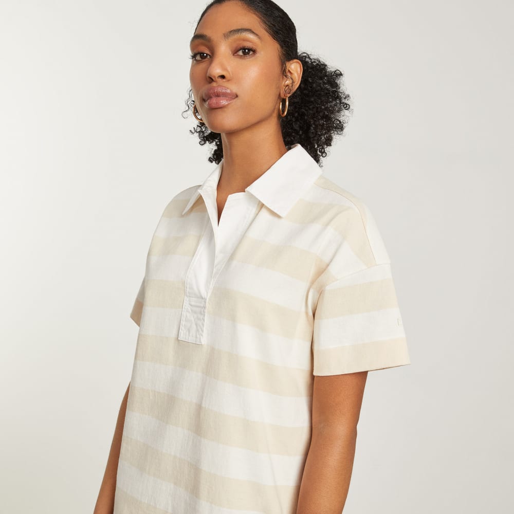 The Organic Cotton Polo Dress in Beech / Bone — detail view