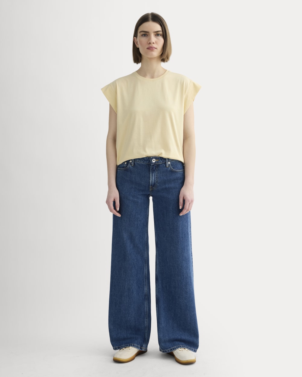 The Muscle Tee in Essential Cotton in Banana Crepe — detail view