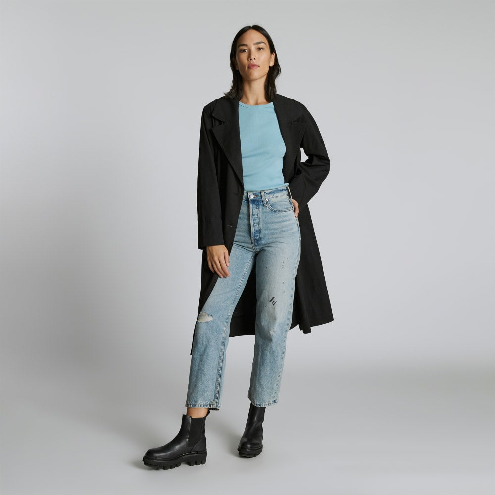 The Luxe Rib Long-Sleeve Crew in Blue Shadow — detail view