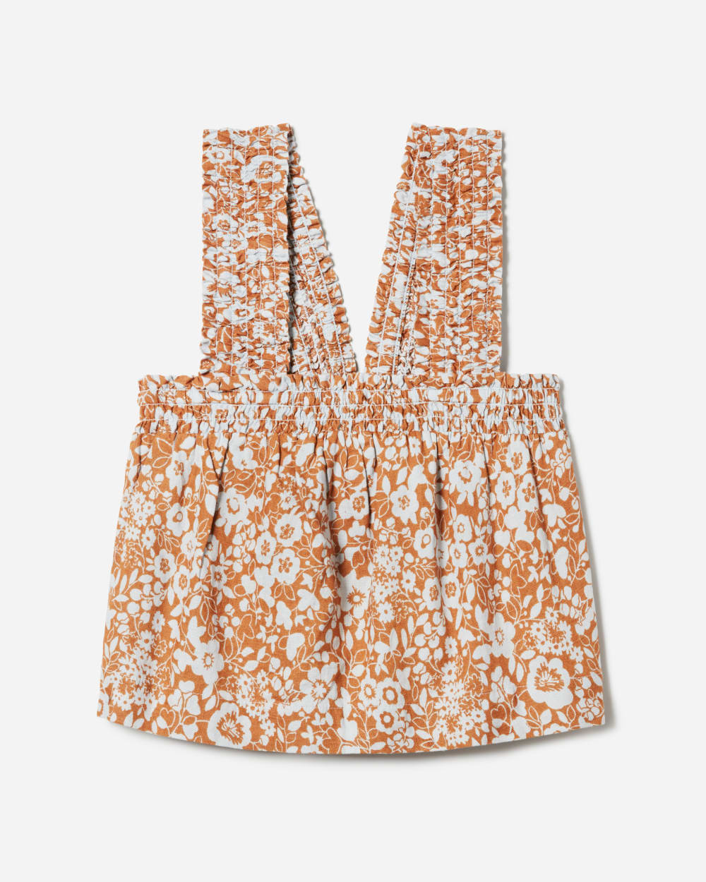 The Smocked Linen Cami in Honey Floral — detail view
