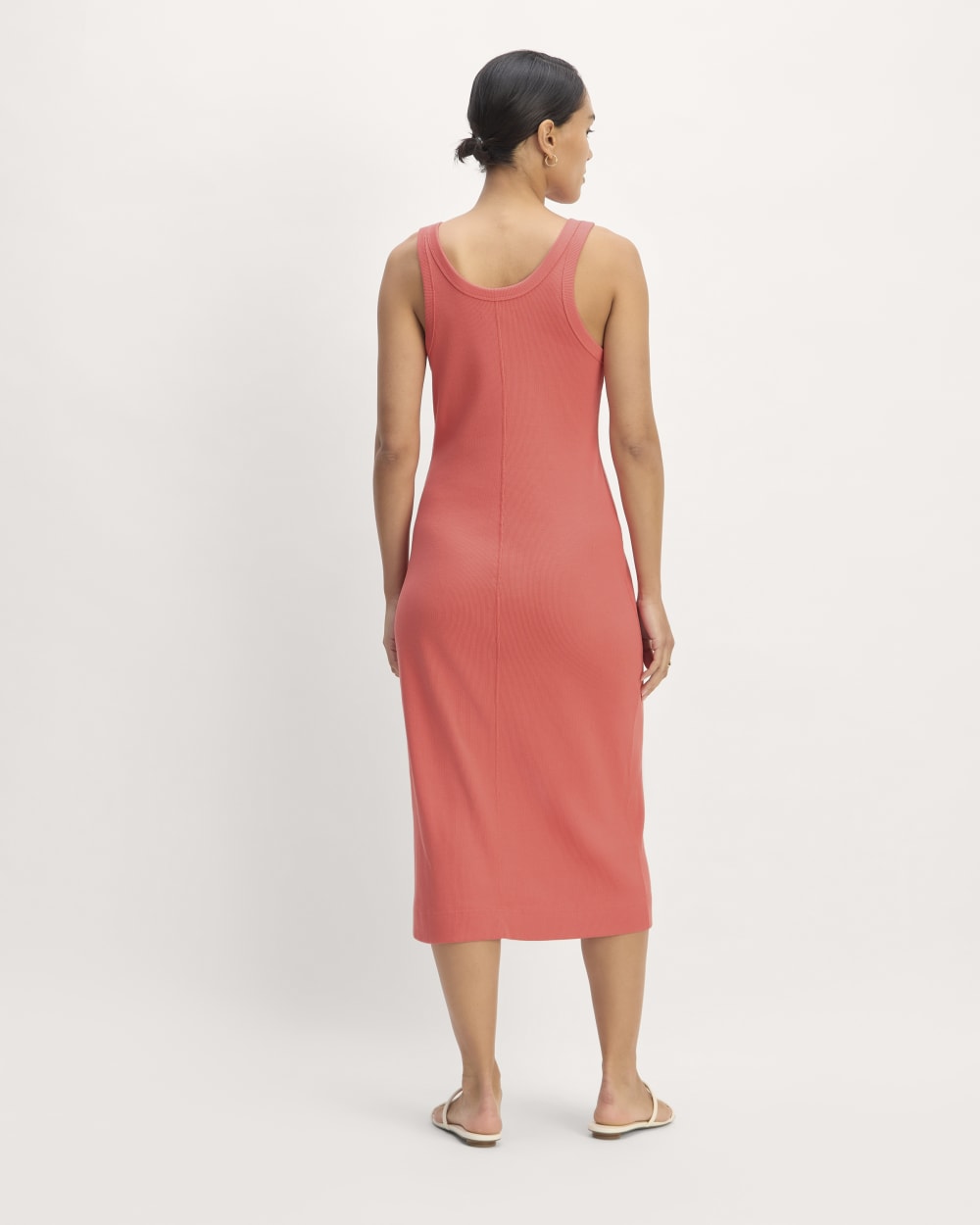 The ’90s Rib Dress in Coral — detail view