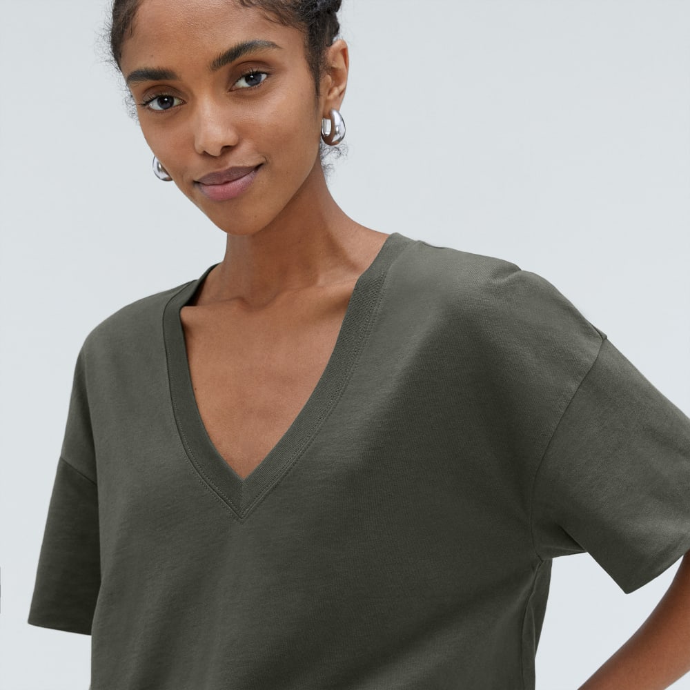 The Organic Cotton Slouchy V-Neck in Kambaba — detail view