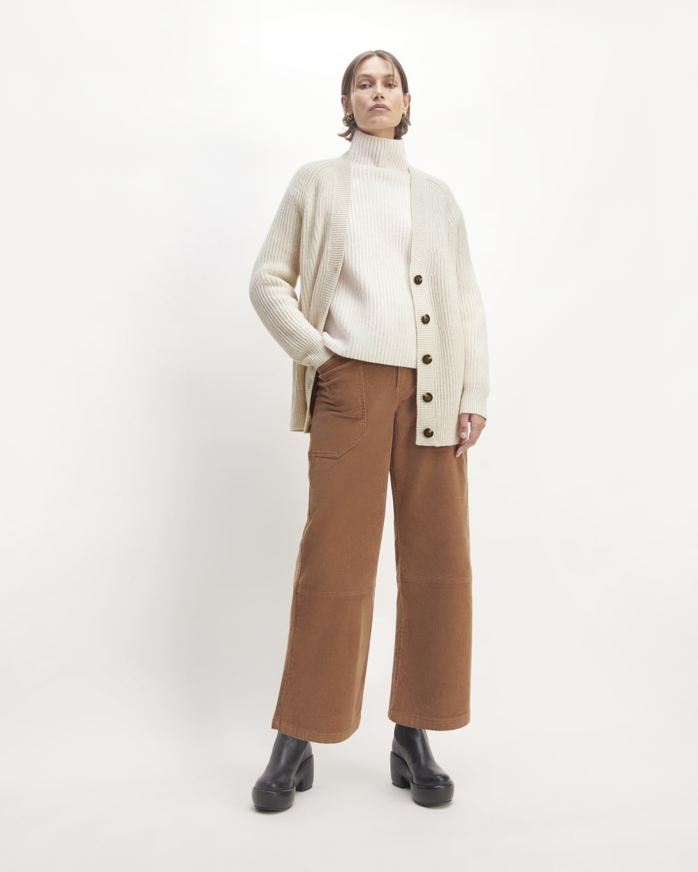 The Felted Merino Cocoon Cardigan in Heathered Oat — detail view