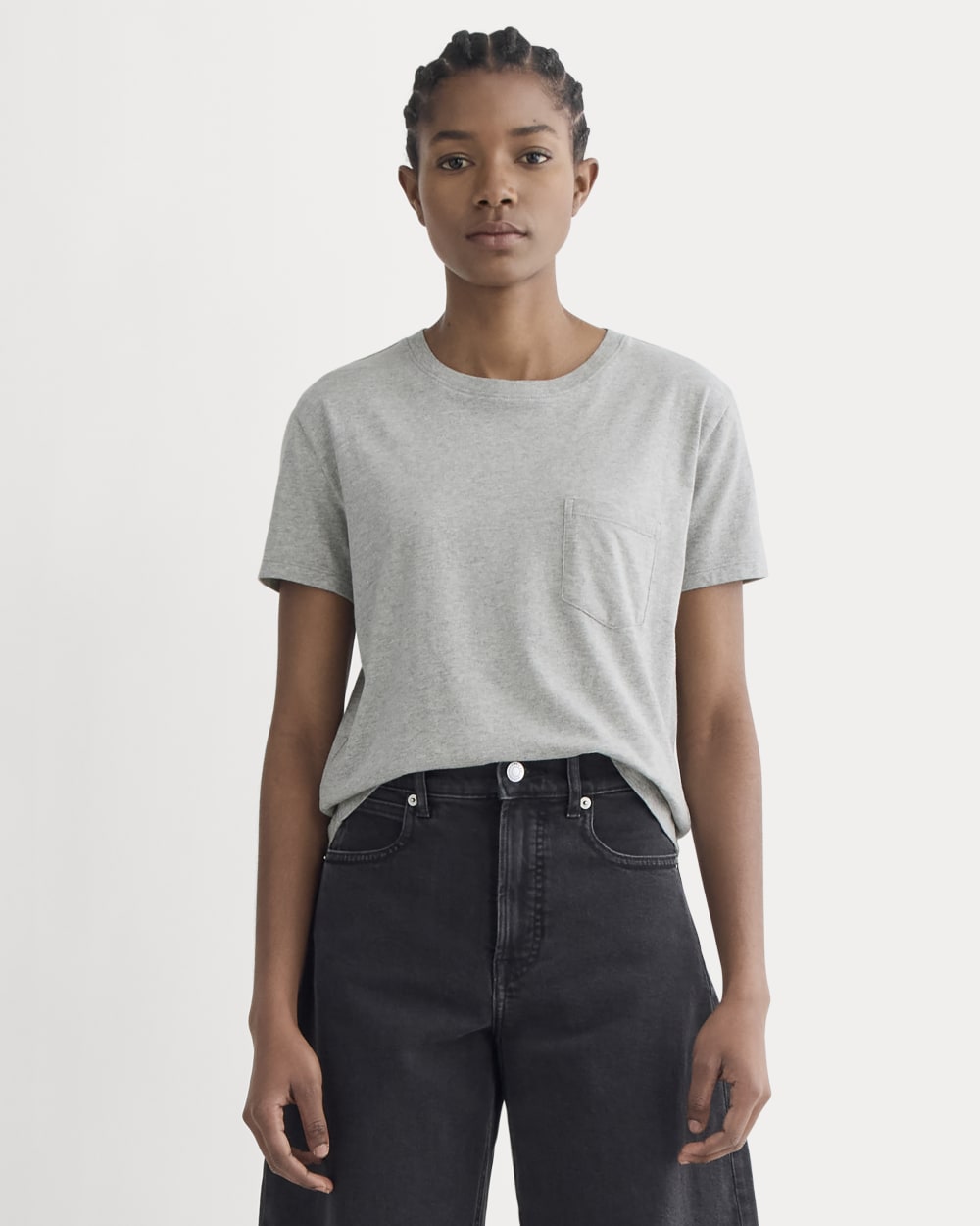 The Box-Cut Tee in Essential Cotton in Heathered Grey — front view