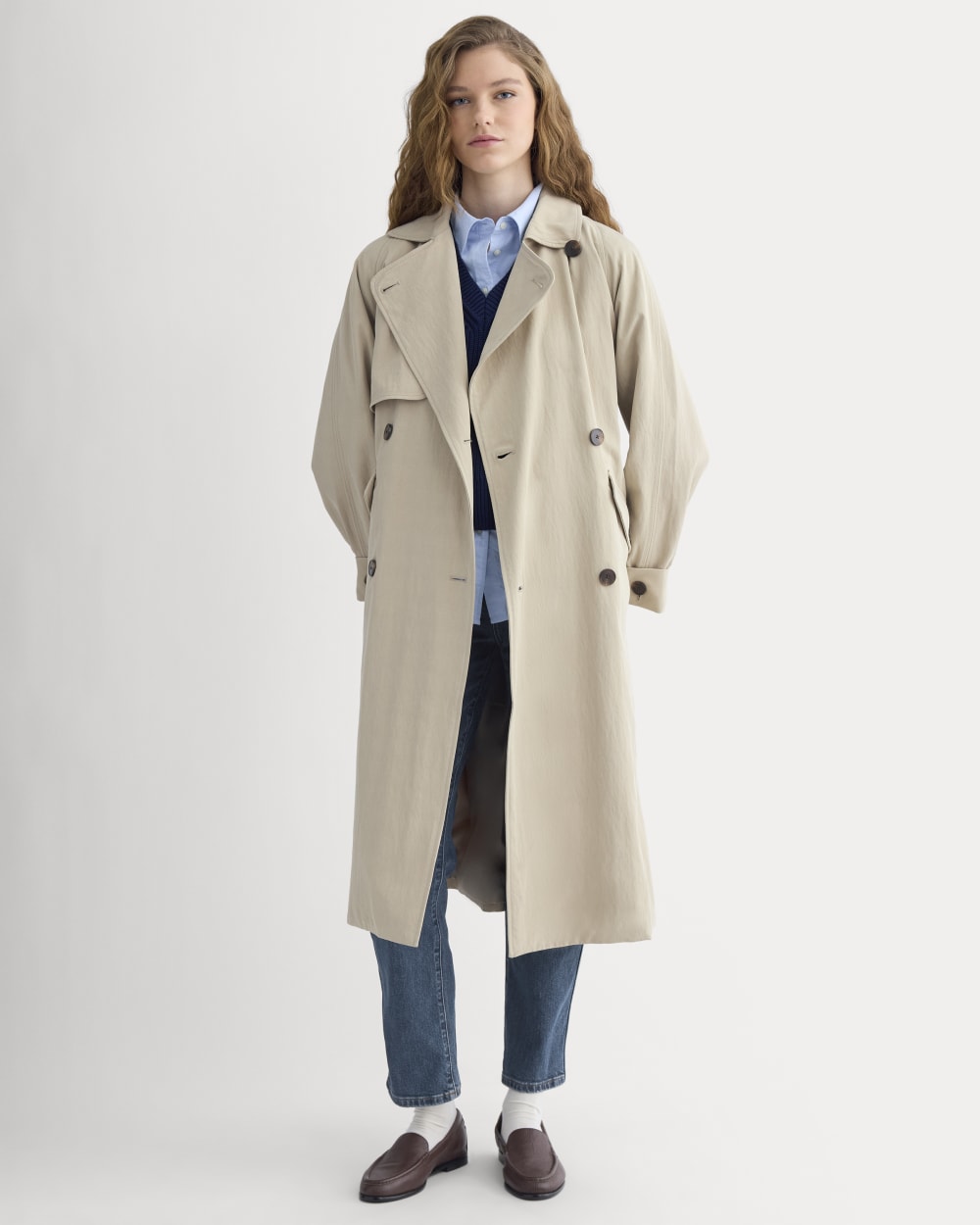 Drapey Twill Trench in Trench Coat Khaki — front view