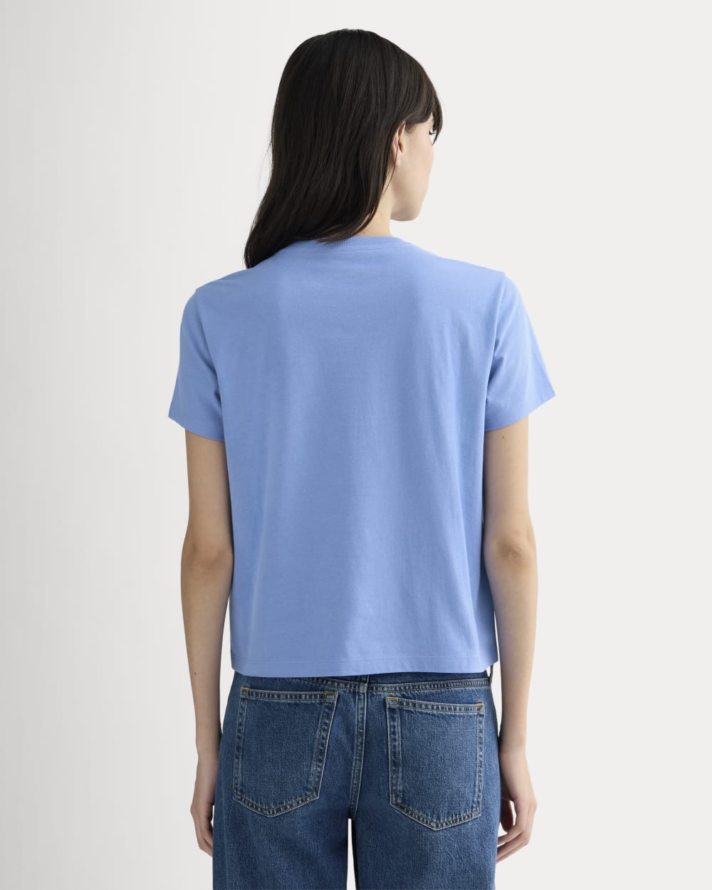 The Box-Cut Tee in Essential Cotton in Blue Opal — detail view