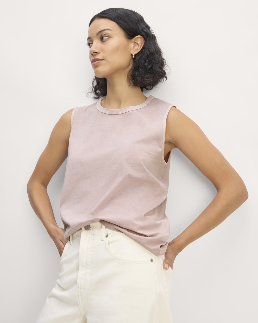 The Boyfriend Tank in Essential Cotton in Dusty Rose — front view