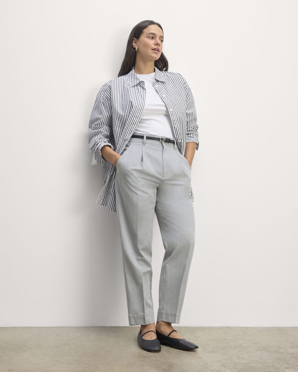 The Draper Tapered Pant in Buttersmooth in Heather Steel — front view