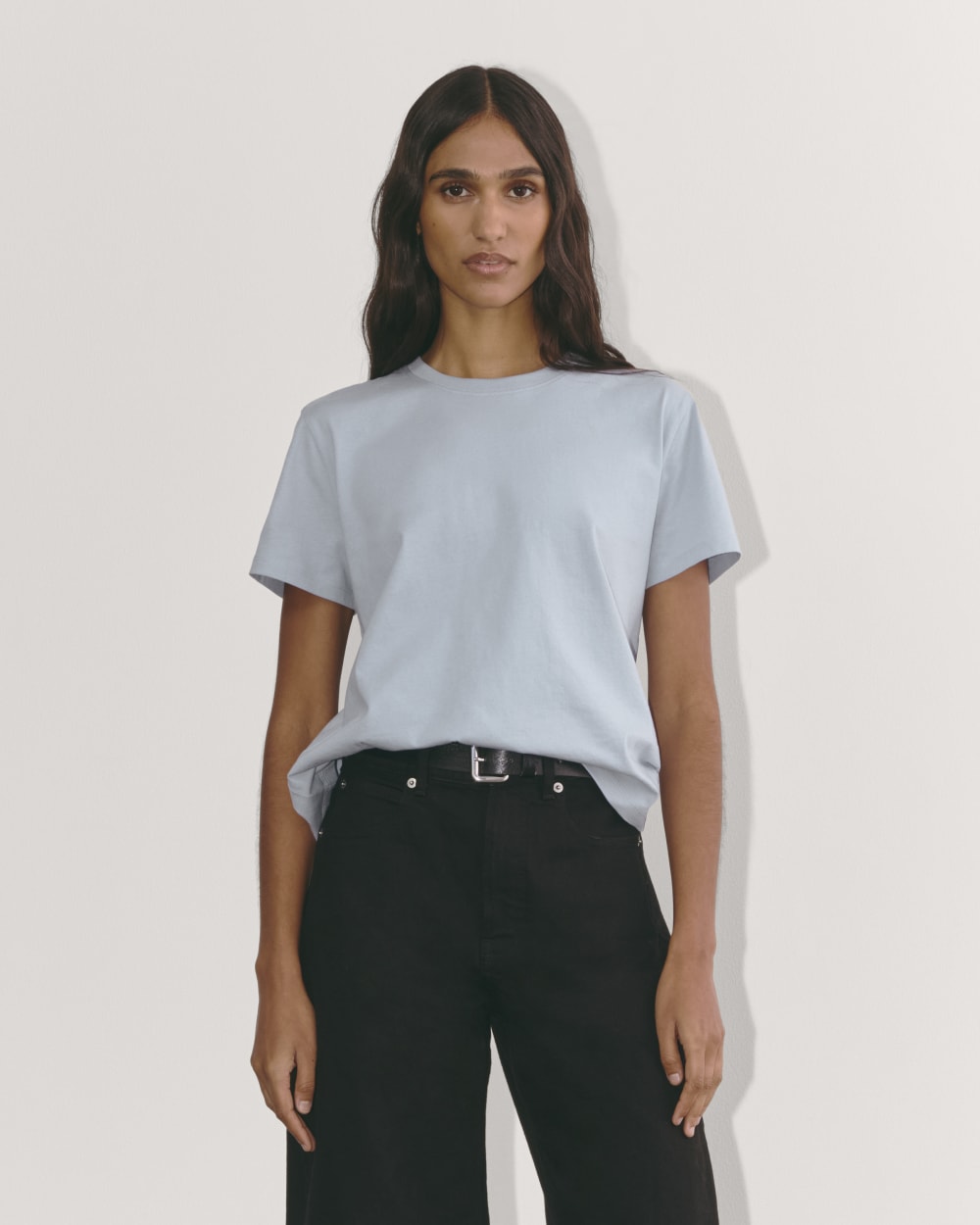 The Box-Cut Tee in Essential Cotton in Blue Slate — front view