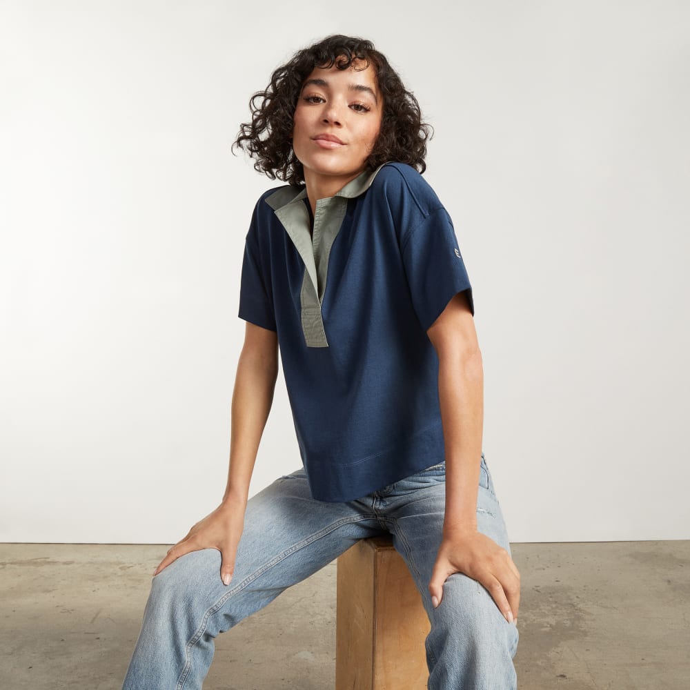 The Retro Jersey Polo in Atlantic / Smoke — detail view