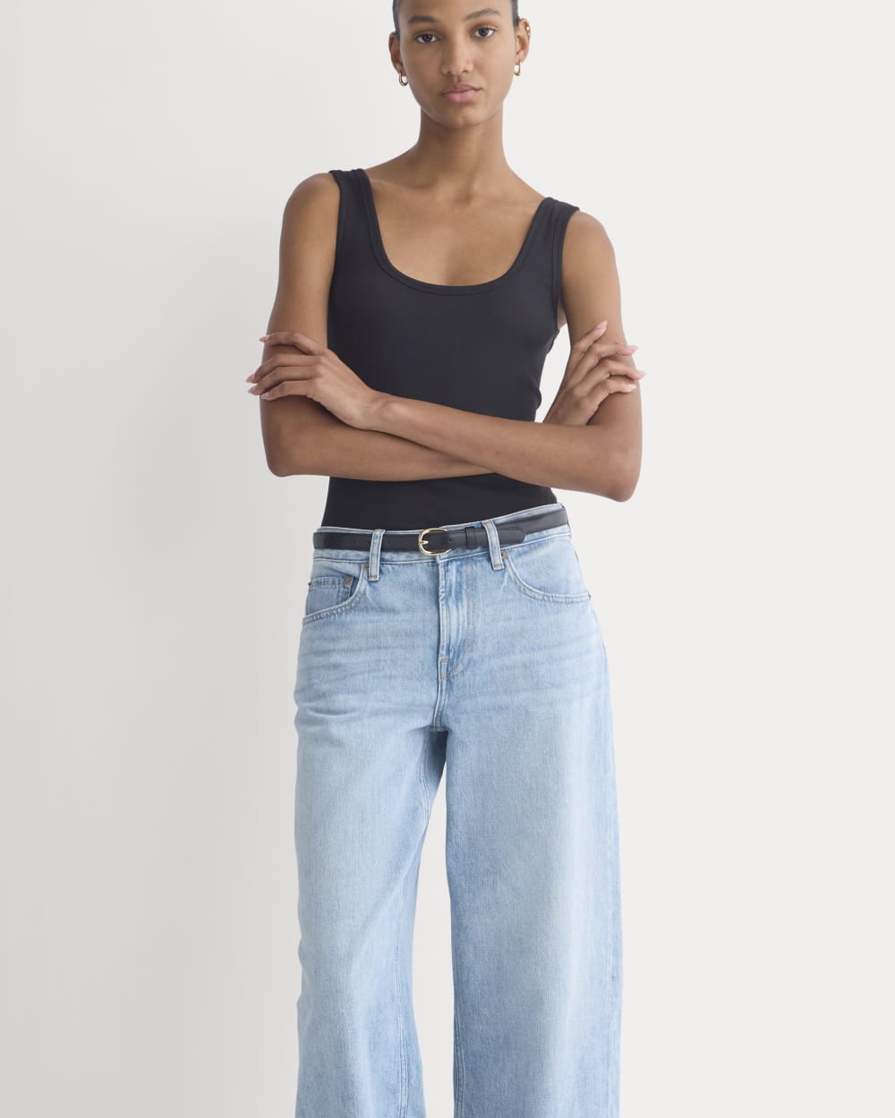 Loose Curve Jean in Light Indigo — detail view