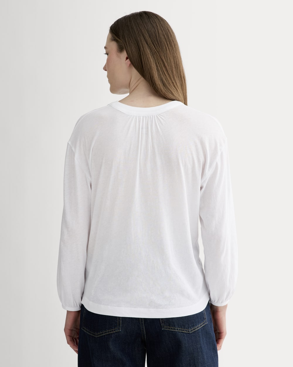 The Air V-Neck Henley in White — detail view