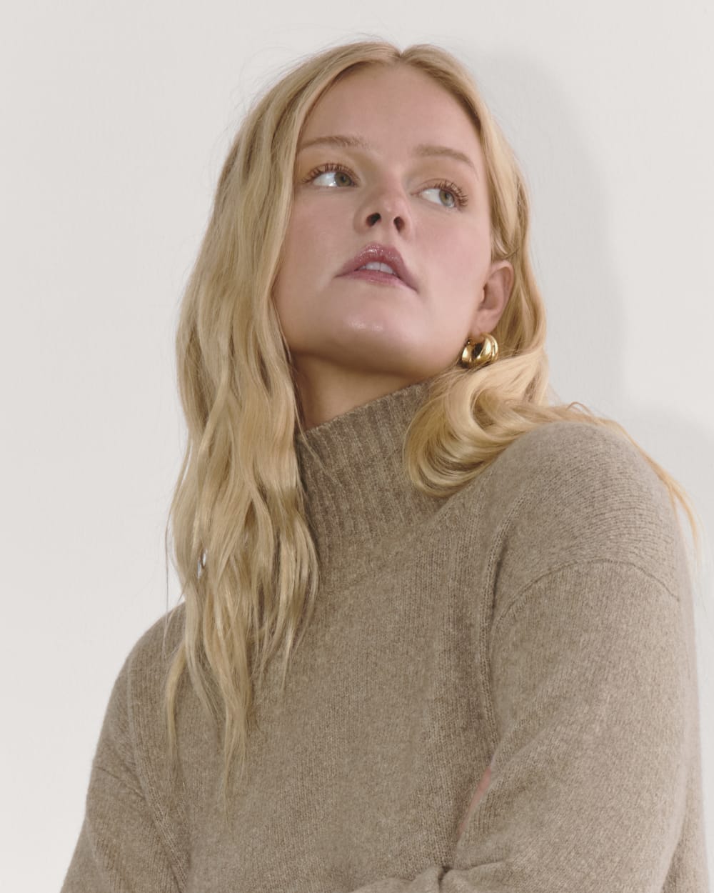 The Sweater Dress in Plush Cotton in Heather Taupe — alternate view