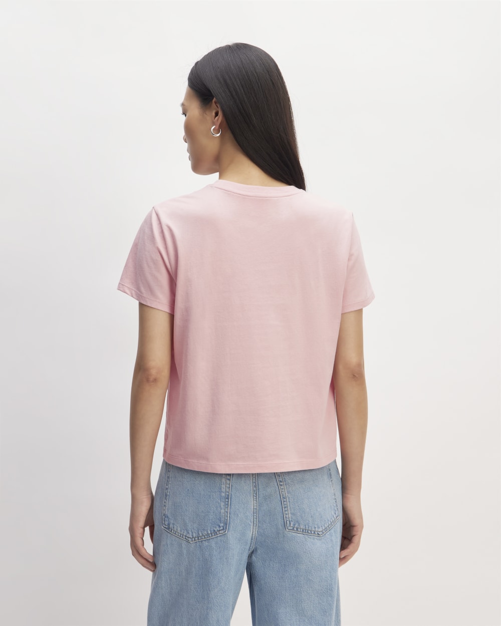 The Box-Cut Tee in Essential Cotton in Rose Pink — detail view