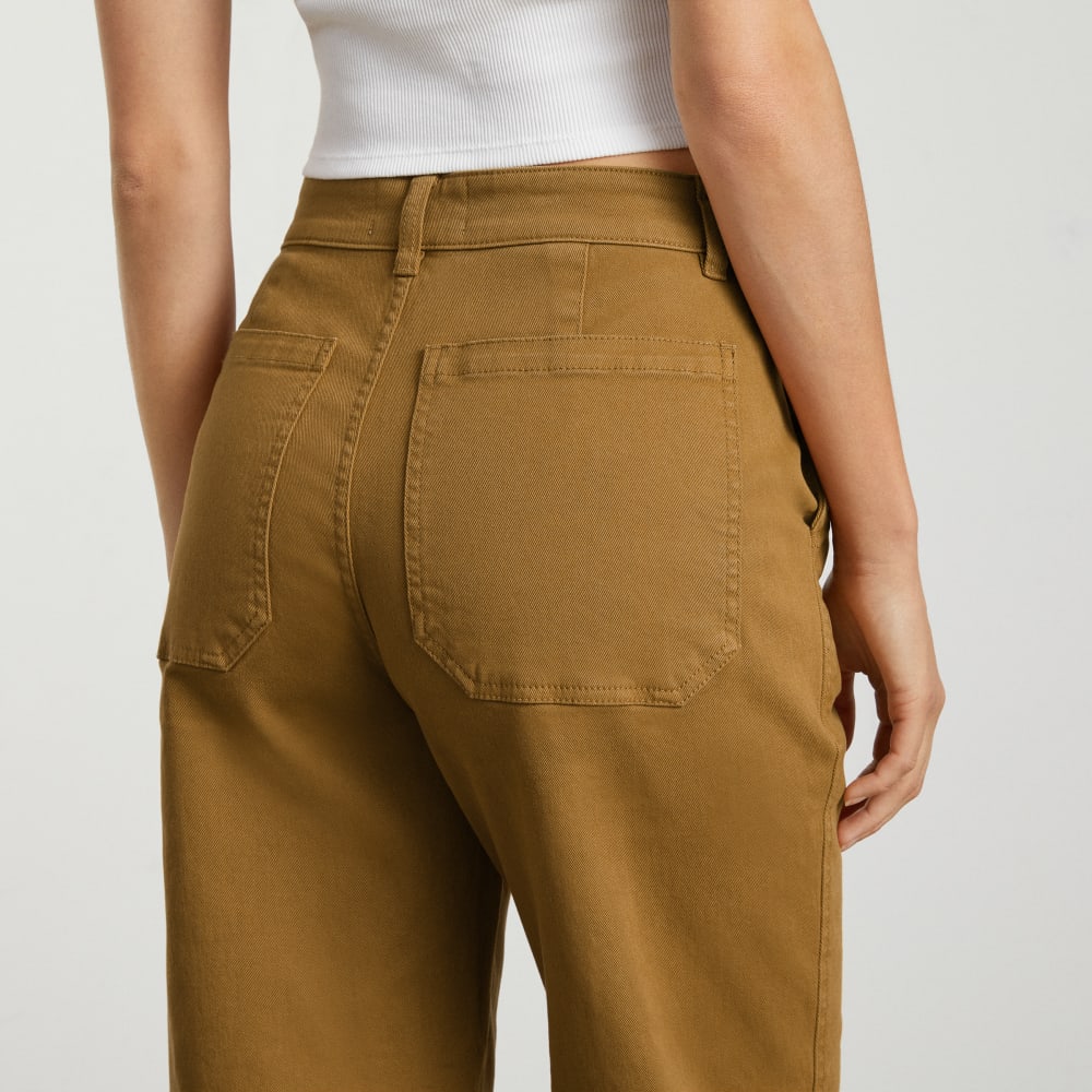 The Utility Barrel Pant in Golden Brown — detail view