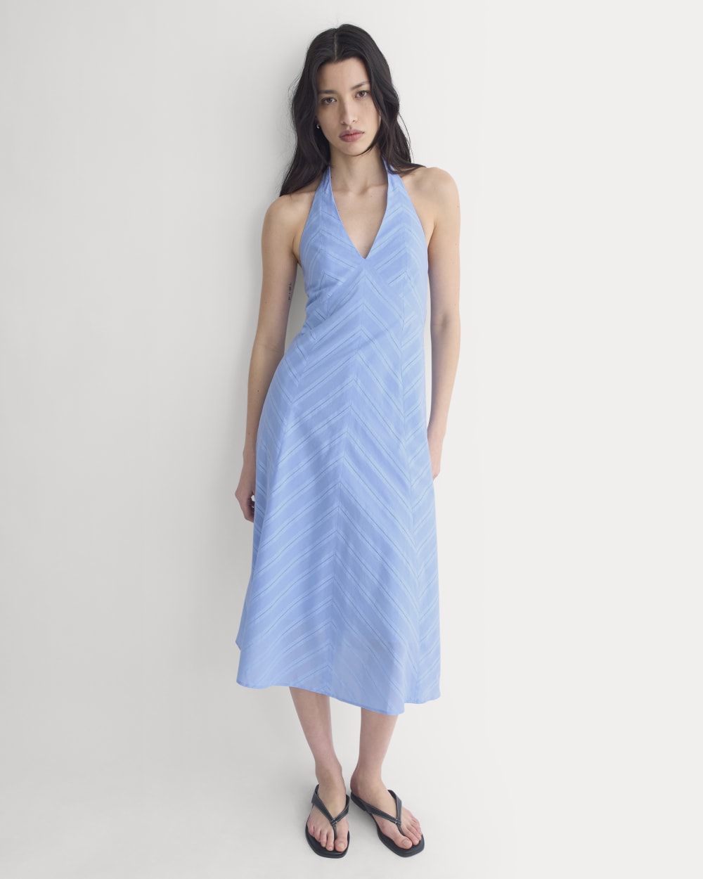 Textured Halter Midi Dress in Open Air Blue — detail view