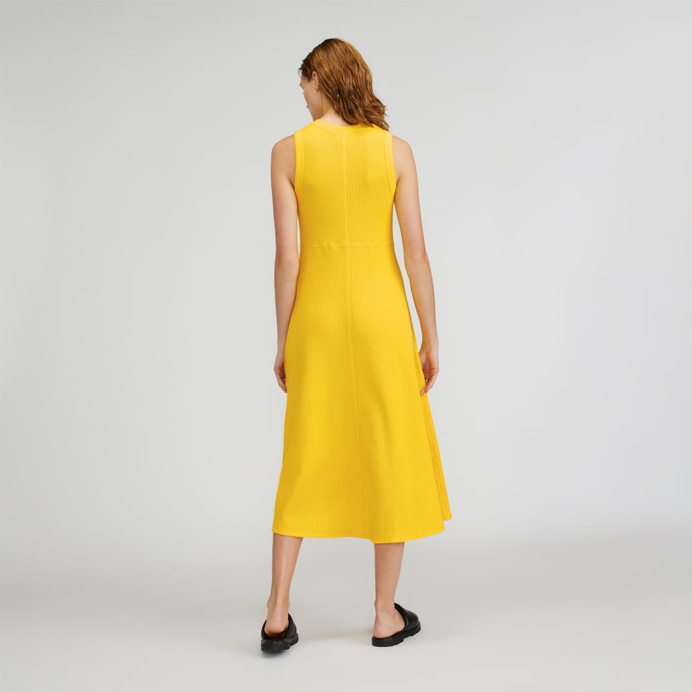 The Organic Cotton Waffle Tank Dress in High Visibility Yellow — detail view