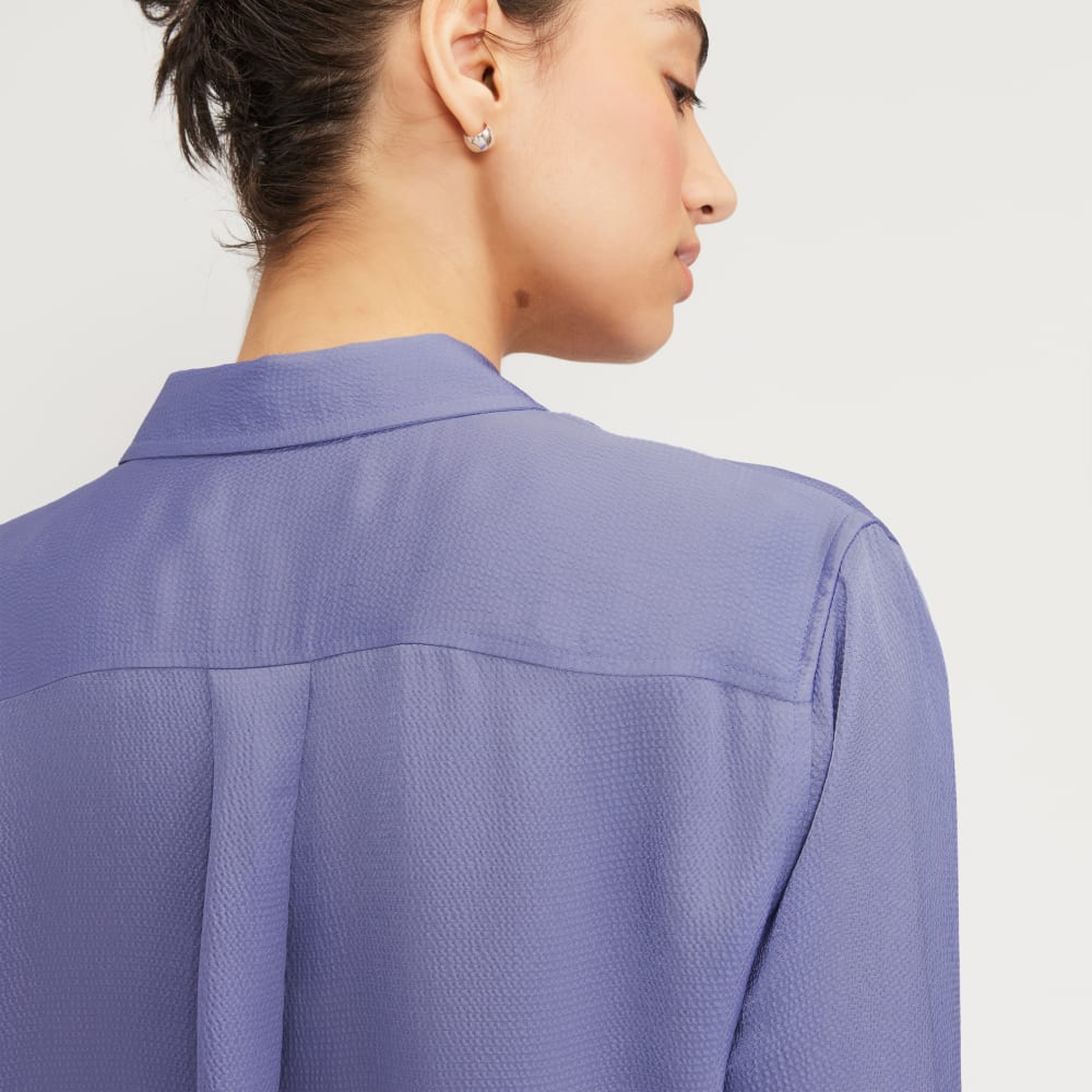 The Satin Relaxed Shirt in Cornflower Blue — detail view