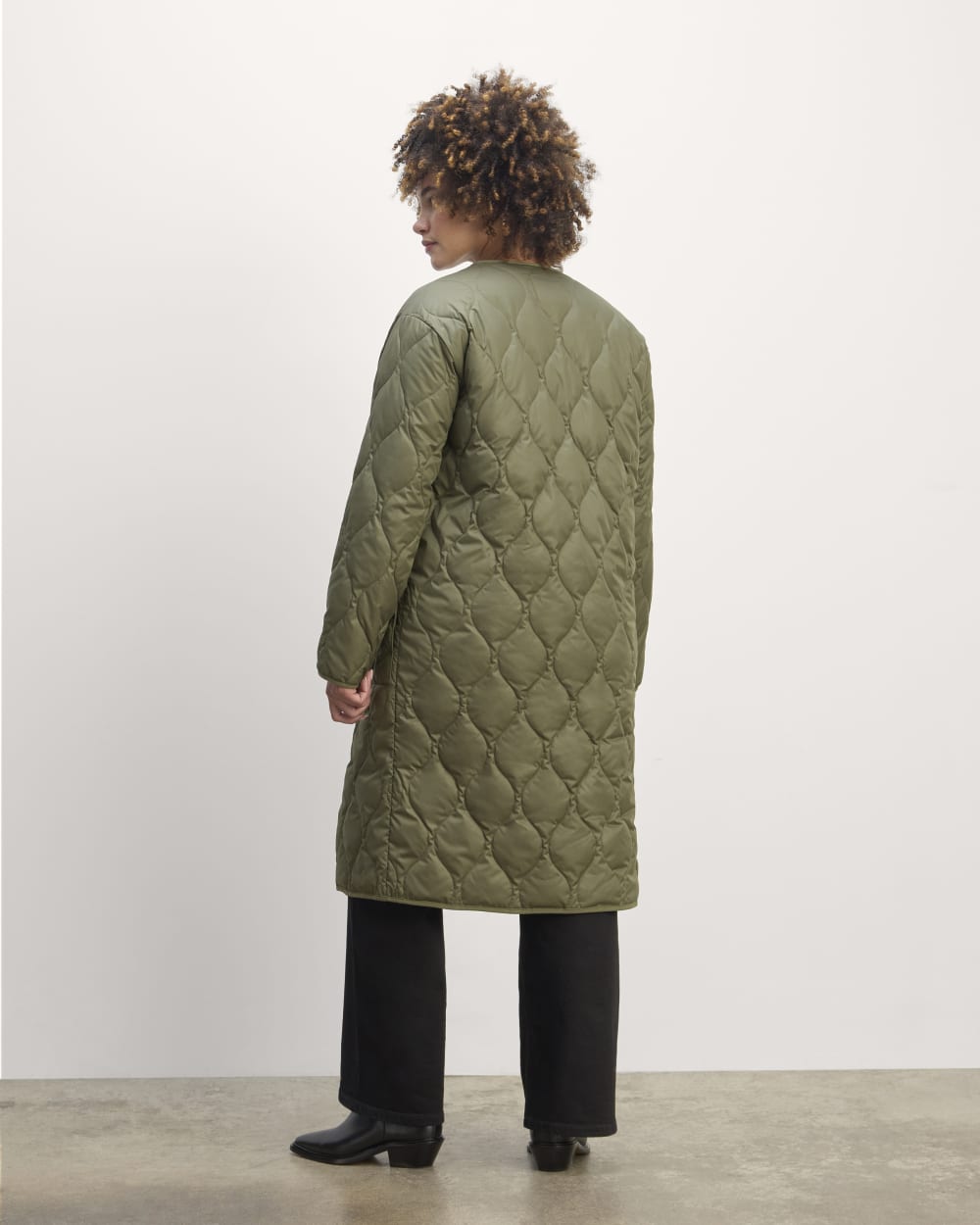The Long Quilted Liner in Kalamata — detail view